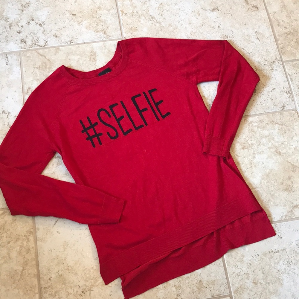 Red #Selfie sweater